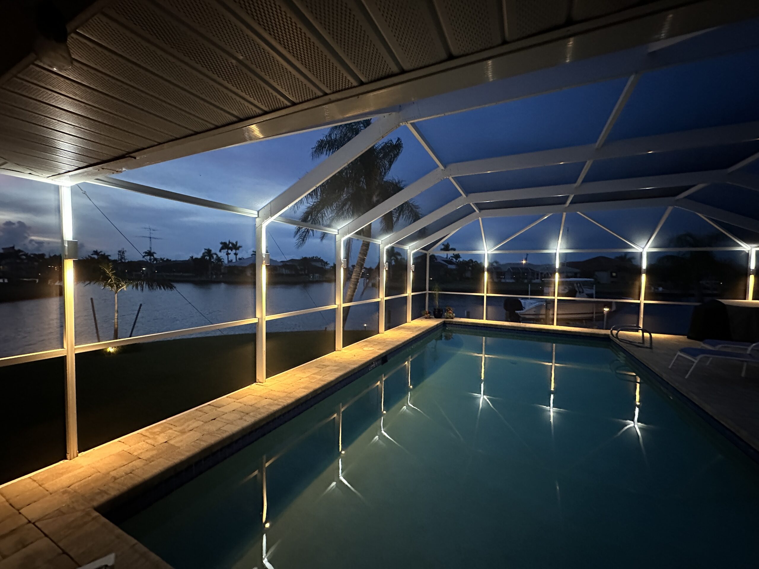 Lanai Lighting in Cape Coral Waterfront Home