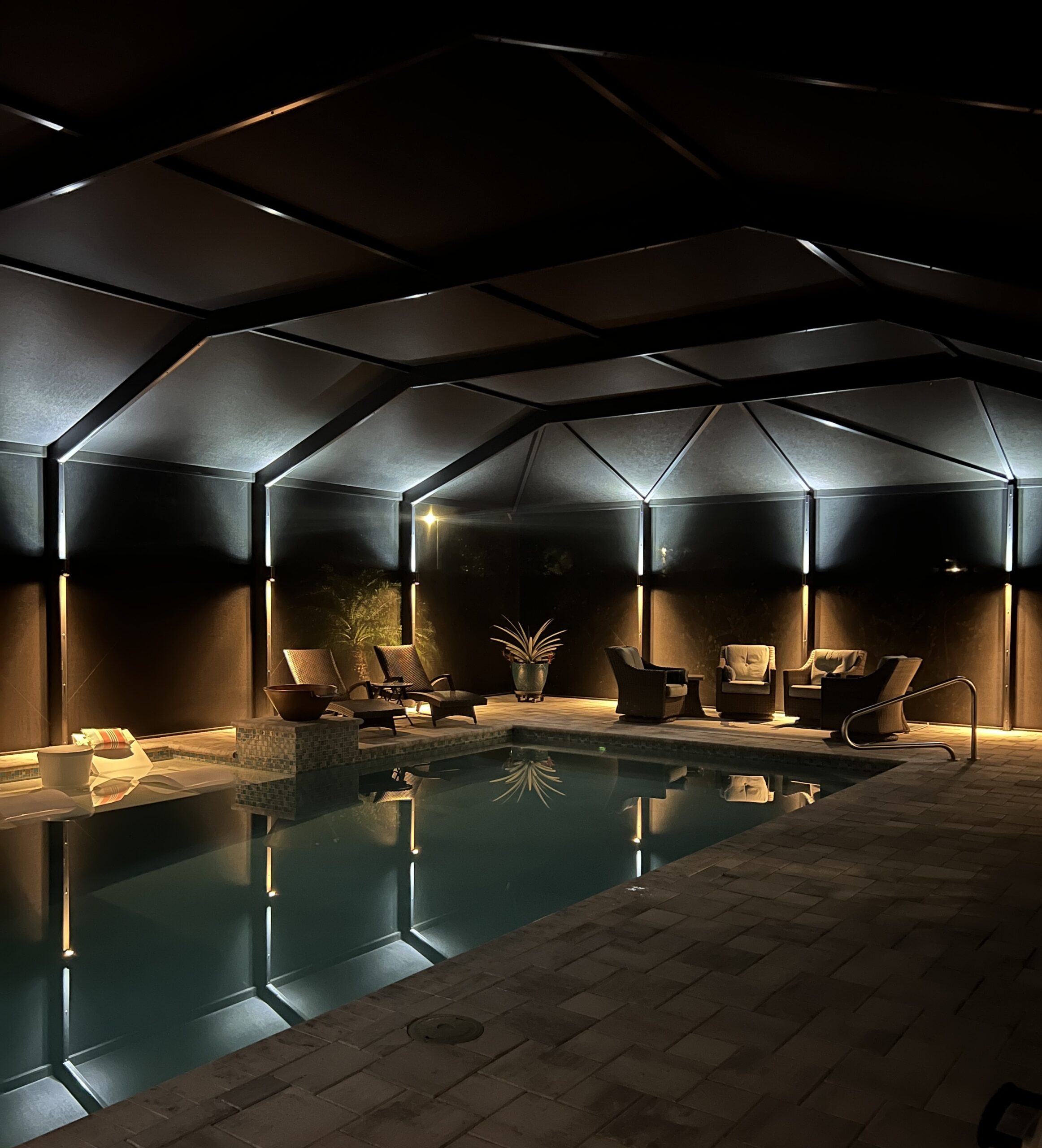 Florida Home With Lanai Lights on Pool Cage